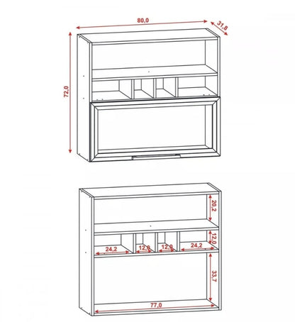 Mueble Gabinete Aéreo 80 Con Puerta Basculante Con Vidrio